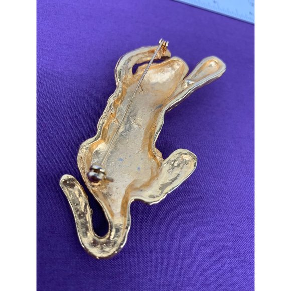 Unmarked Crouching Tiger Broach Pin Large 3.25 Inch Heavy Black Enamel Accents W - Picture 6 of 7